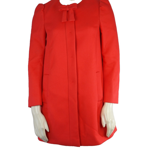 RED VALENTINO Corral Red Bow Neck Pea Coat Size 38 Elegant Classic Jacket - Picture 6 of 14